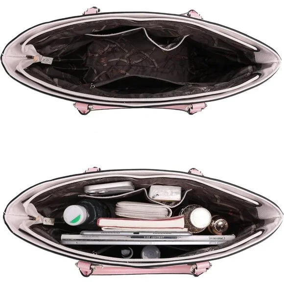 Womens Beige & Pink 3PCS Purses Set Tote Bag Wallet & Shoulder Satchel Handbags - Picture 6 of 6